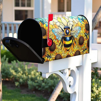 Summer Bee Mailbox Covers Magnetic Sunflower Mail Box Cover Fall Flower Mailbox Wraps for Outside Garden Yard Autumn Flower 25.5x21 inch