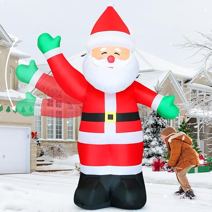 GOOSH 8.8 FT Waving Christmas Inflatables Santa Claus Shaking Hand - Outdoor Santa Christmas Decorations Blow Up Santa for Yard Holiday Party Garden Lawn