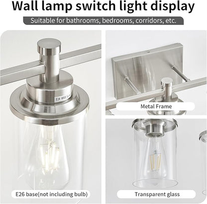 Brushed Nickel 4-Light Bathroom Vanity Light Fixtures Over Mirror, Modern Wall Sconce with Clear Glass Shade for Hallway, 23.6"x7.0"x9.4"