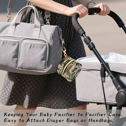 Pacifier Holder with Clip Pacifier Case for Diaper Bag Round Baby Pacifier Pouch Box Bag Portable Mexico Skull Guitar Cactus Beige