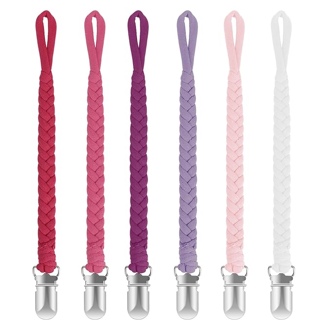 POKIPAW Pacifier Clip for Boys and Girls 6 Pack Baby Pacifier Holder Leash 100% Handmade Braided Fits All Pacifiers & Teething Toys Modern Unisex Baby Gift (Charming Pastels)