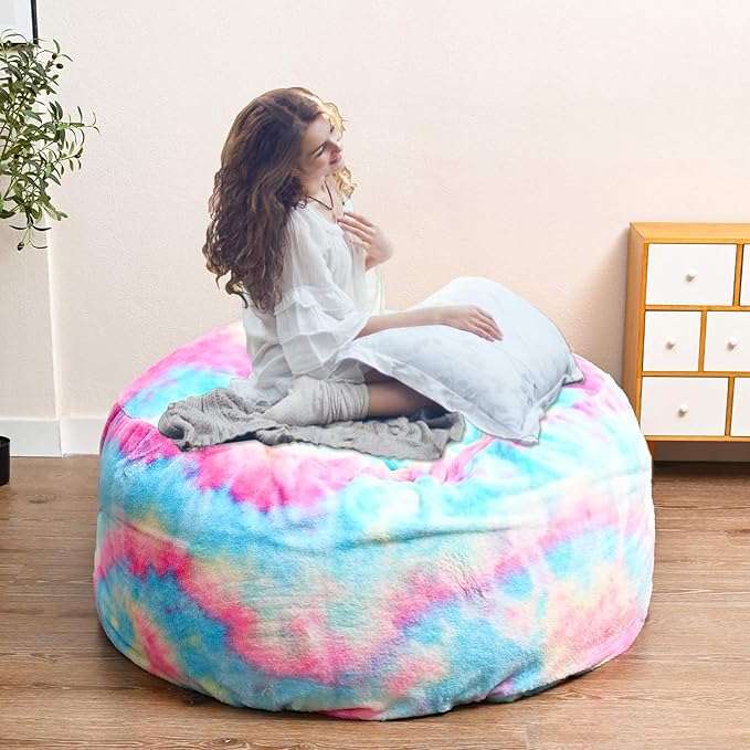 Bean Bag Chair for Adults Kids Without Filling Comfy Fluffy Giant Round Beanbag Lazy Sofa Cover for Reading Chair Floor Chair, 6FT, Multicolored