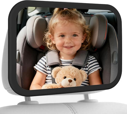 Baby Car Mirror, Shatterproof & Easy Assembled Crash Tested, 360° Rotation, Safety Car Seat Mirror for Rear Facing Infant with Wide Crystal Clear View