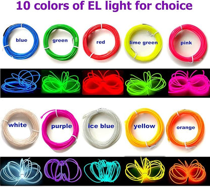 MaxLax EL Wire Pink 10-Pack, 9ft Neon Light Wire with Noise Reduction and Battery Pack…