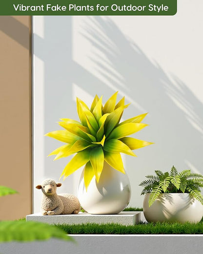 Velener Artificial Agave Plant Set, 28 Inch, Faux Aesthetic Plants for Home Decor, Realistic UV Resistant Fake Yellow Agave Plants Without Pot, Set of 2