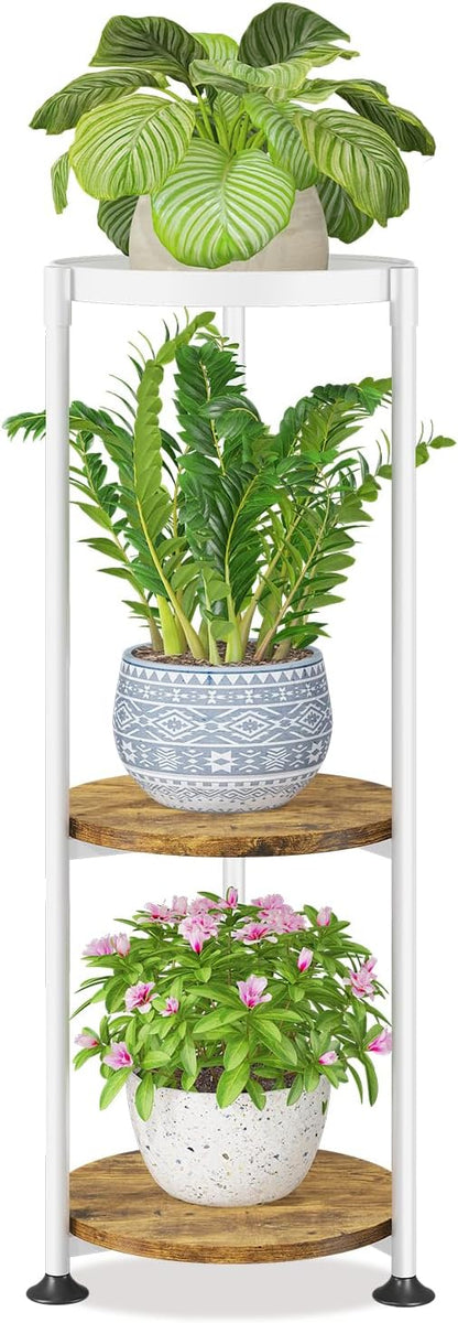 LASZOLA 3 Tier White Plant Stand Indoor for Large Tall Heavy Duty Flower Planter, Metal Vertical Multi Level Rack for Narrow Floor Corner, Sturdy Round Holder Organizer, Modern, Mid Century, Farmhouse