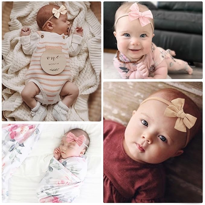 BQUBO Baby Girl Bows and Headbands Cute Headbands with Bow Nylon Hairbands Handmade Hair Accessories for Newborn Infant Toddlers 10 Pack