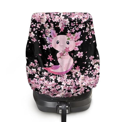 Axolotl Car Seat Cover for Baby Carseat, Cherry Blossom Car Seat Sun Shade Cover, Easy to Install, Sun Protection Reflector UV Ray Helpers