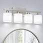 PARTPHONER Bathroom Light Fixtures, Bathroom Lighting Fixtures Over Mirror, Classic Vanity Lights, Modern Vanity Light with Textured Frosted Opal White Glass Shades, Brushed Nickel, 4-Light
