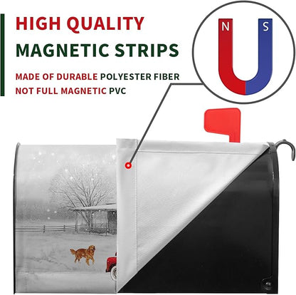 Winter Mailbox Cover Red Truck Snowflake Mailbox Wrap with Magnetic Strip Christmas Dog Snowy Letter Post Box Cover Decoration Welcome Home Outdoor Standard Size 21" Lx 18" W