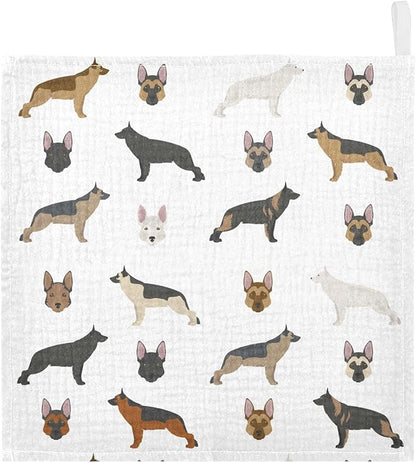 vvfelixl Baby Muslin Washcloths Cute German Shepherd Dog Baby Burp Cloths Cotton Baby Face Towel for Newborn Infants Boys Girls Soft and Absorbent 11.8 X 11.8 in, 3 Pack