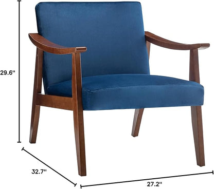 Container Furniture Direct Accent Chair with Velvet Upholstery and Solid Wood Frame, Classic Mid-Century Modern Living Room Furniture for Extra Seating, Dark Blue