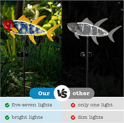 Yiosax-Solar Outdoor Lights Decorative-Yard Outdoor Decorative - Garden Stakes Fish Decorative Waterproof 7 LED Light Decor Ocean Beach Theme for Lawn Path Yard Decoration Gift Idea