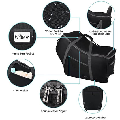 Car Seat Travel Bag with Wheels Fits All Nuna Pipa car seat and Base, Chicco Keyfit 35 and Anti-rebound Bar Base, Doona travel bag, Padded Infant Gate Check Bag with side pocket, Bumper Feet