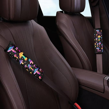 Biyejit Colorful Mushroom Car Accessories Seat Belt Covers Adult Seat Belt Shoulder Strap Covers for Women Girls Seatbelt Pads Universal Fit 2 Packs
