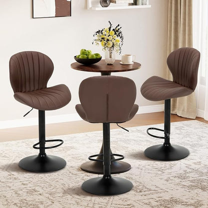 COLAMY Bar Stools Set of 2, Modern Swivel Bar Chairs, Adjustable Faux Leather Upholstered Barstools Counter Height with High Backrest for Bar, Kitchen Island, Dining Room, Brown