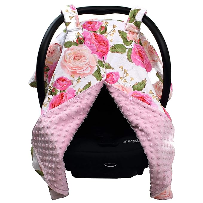 Dear Baby Gear Car Seat Cover for Boys & Girls - Baby Carseat Canopy w/Snap Opening - Infant Seat Cover - Stroller & Nursing Covers - Newborn Carrier Canopy - 40x30 (Pink Rose - Pink Dot)