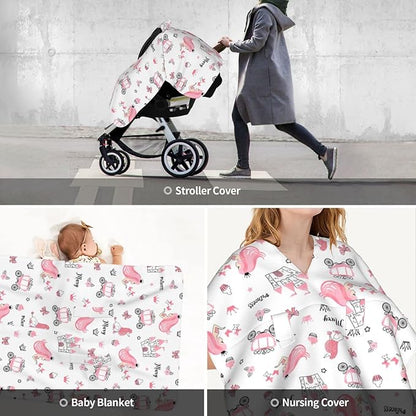 Personalized Baby Car Seat Canopy for Babies with Name, Custom Car Seat Covers for Girls, Infant Opening Minky Nursing Breastfeeding Stroller Cover Carseat Canopies for Newborn (Crown Girl)
