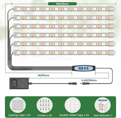 Kullsinss Under Cabinet Grow Light Strip, 36W 360LEDs Grow Lights for Indoor Plant Full Spectrum 660nm/3000K/6000K Grow Lamp with 6/12/16H Timer, 3 Spectrum Modes, 5 Brightness Levels (6 Bars/2 Pack)