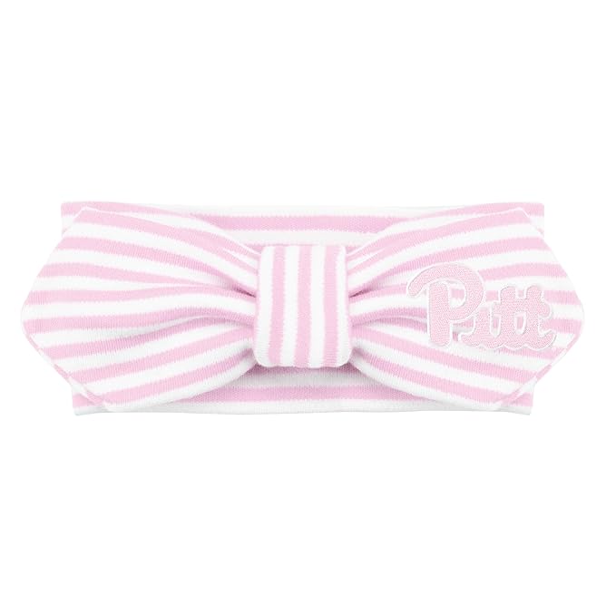 Creative Knitwear Pitt Panthers Infant Girls Pink/White Striped Hair Knot Headband Embroidered Logo - Size Newborn - 4T