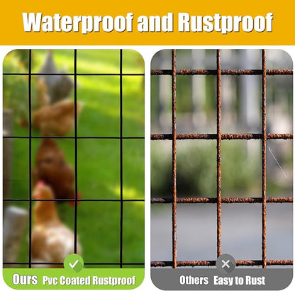 Black PVC Coated Welded Wire Fencing, 60in High x 50ft Long, 2 inch x 3 inch 16GA 2/3/4/5/6 Ft Tall Welded Wire Fence Rolls, Black Metal Garden Fence Wire Roll Garden Fencing for Yard