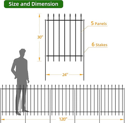 Metal Garden Fence 30 in H x 10 ft L,Border Fence Panels Animal Barrier for Dogs, No Dig Garden Fencing for Yard Patio Flower Bed Lawn Outdoor,5 Panels + 6 Stakes Black