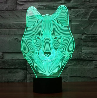 Ticent Animals Wolf 3D Night Light Touch Control Desk Lamps, 7 Color Changing Table Lights with Acrylic Flat, ABS Base & USB Charger