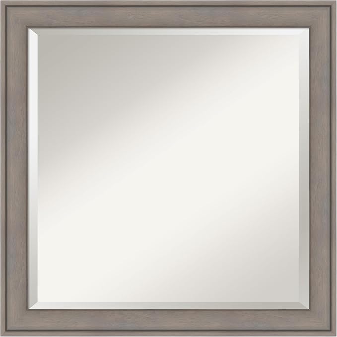 Amanti Art Grey Wall Mirror 24x24 Greywash Square Bathroom Mirror for Wall Decor Living Room, Medium Country Rustic Wood Frame, Hangs Horizonally and Vertically, Bathroom Decor, Beveled Edge