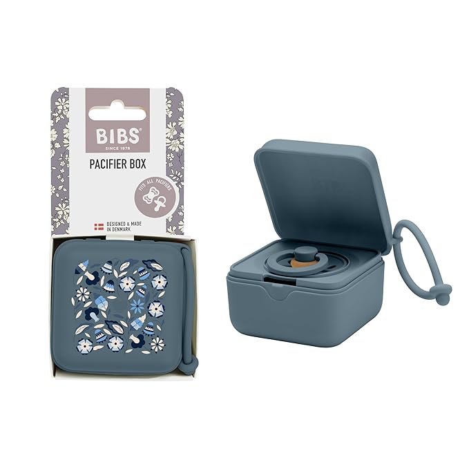 BIBS Liberty Pacifier Box with Strap. Soother Holder and Steriliser case. 100% BPA Free Food-Grade Material - Bobo Petrol
