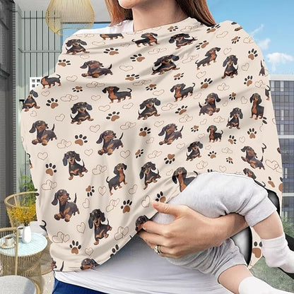 Forchrinse Cute Dachshund Paw Print Nursing Cover Babies Breastfeeding Scarf Soft Car Seat Cover for Boys Girls Multi-Use Infant Carseat Canopy