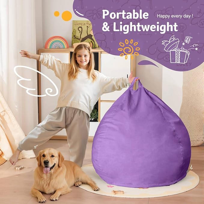 Homguava 2FT Bean Bag Chair: 2' Bean Bags with Memory Foam Filled,Comfy Beanbag Chairs Round Bean Bag Sofa with Dutch Velvet Cover-Purple