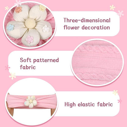 MIUXUESO 3 Piece Baby Girls Flower Headband, Florals Nylon Headband Soft Comfortable Elasticity Hairbands Baby Shower Newborn Essentials for Infant Toddlers (Yellow Pink White)