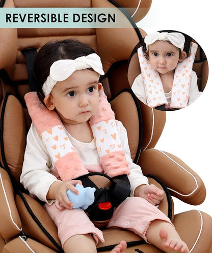 4 Pack Car Seat Belt Straps Cover for Baby Kids,Pink Baby Carrier Straps Covers Stroller Strap Pads Baby Car Seat Belt Neck Covers for Baby(9.8'’X2.2''inch)