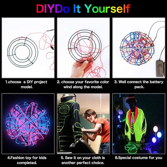 lychee 9ft EL Wire Neon Glowing Strobing Electroluminescent Light El Wire w/Battery Pack for Parties, Halloween Decoration (Green)