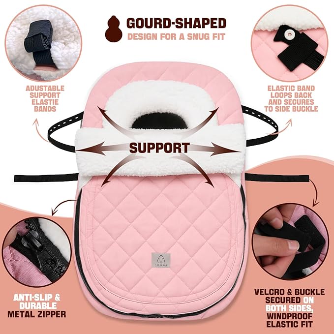 ACRABROS Car Seat Cover Baby: Winter Infant Carseat Canopy for Boy Girl Newborn, Zipper Peeping Window, Warm Cozy Cold Weather Waterproof Fitted, Pink