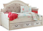 Signature Design by Ashley Realyn Traditional Upholstered Tufted Twin Platform Daybed with 1 Large Drawer, Foundation or Box Spring Not Needed, White & Beige