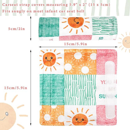 SWESEN Car Seat Strap Cover for Babies, Soft Car Seat Belt Covers, Mink Car Seat Strap Shoulder Pads Girls, Plaid & Sun