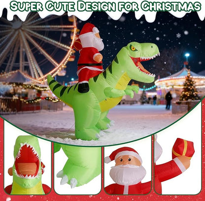 8.7x8FT Christmas Inflatable Santa Claus Ride on Dinosaur, Christmas Inflatables Santa Outdoor Decoration with LED Lights, Inflatable Christmas Decorations Xmas Party Decor