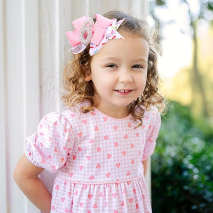 2PCS Hair Bows for Baby Girls Birthday - 6th Birthday Hair Bow Sweet Theme with Ice Cream Party, Pink Hair Accessories for Baby Toddler 1 2 3 4 5 6 Years, Outfit & Decorations