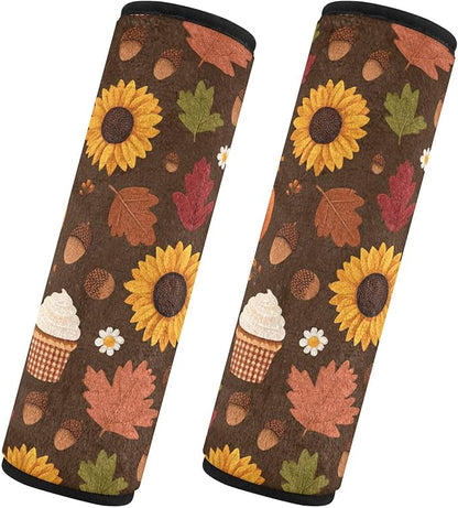 2 Pack Seatbelt Covers Seat Belt Cover Pad for Adults Boys Girls Car Seat Strap Covers Pads Cushion Universal Shoulder Strap Pad Protector for Backpack Camera Bag 6.5 Inch Sunflowers Maple Leaves Pump