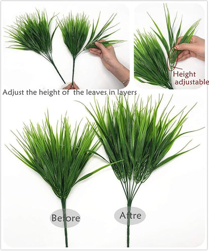 CATTREE Artificial Shrubs Bushes, Plastic Wheat Grass Green Leaves Fake Plants for Indoor Outdoor Home Garden Verandah Kitchen Office Wedding Arrangements Christmas Decoration 8 Pack