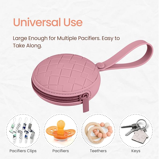 2 Pack Silicone Pacifier Holder Case, Baby Pacifier Holder Pouch for Newborn, Boys and Girls, Portable Silicone Pacifier Bags (Pink+Mauve)