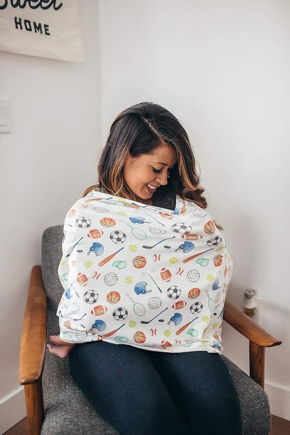 Baby Car Seat Cover Canopy and Nursing Cover Multi-Use Stretchy 5 in 1 Gift Varsity by Copper Pearl