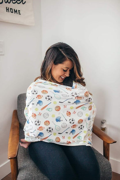 Baby Car Seat Cover Canopy and Nursing Cover Multi-Use Stretchy 5 in 1 Gift Varsity by Copper Pearl