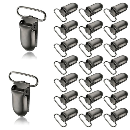 25 PCS 1" Suspender Clips Metal Pacifier Clip Holder for Pacifiers DIY Baby Girl Toy Bibs Garter Making Supplies (Gunmetal, Bulk)