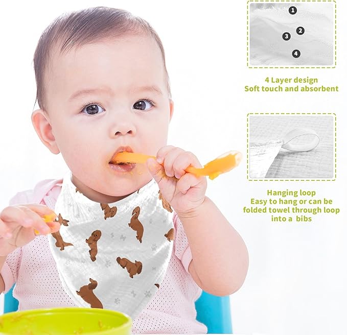 vvfelixl Baby Cotton Washcloths Dachshund Long Haired Infants Bath Towel for Unisex Face Towels for Newborn, Natural Baby Wipes Delicate Skin, 11.8 X 11.8 inch, one sizex5