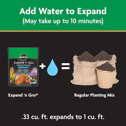 Miracle-Gro Expand 'n Gro Concentrated Planting Mix, Just Add Water for up to 3X Expansion, For Container and In-Ground Use, .33 cu. ft. Expands up to 1 cu. ft.
