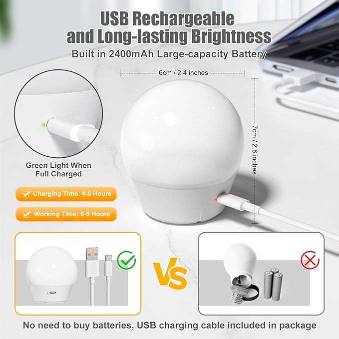 Brightown E26 Rechargeable Light Bulb with Remote Timer and 3 Color Temperatures, Battery Backup Bulb for Sconces and Lamps, E26 Detachable Charging for Non-Hardwired Fixture, Dimmer, 700LM