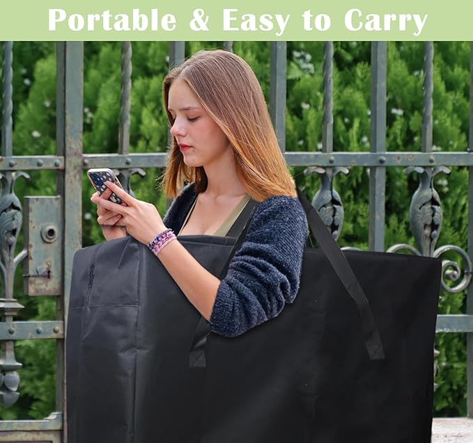 Folding Table Storage Bag, 25" D X 25" W X4.5 H Waterproof Heavy Duty Carrying Bag for 4ft Folding Tables, Picnic/Camp Tables Cover with Durable Zipper & Shoulder Strap, Black