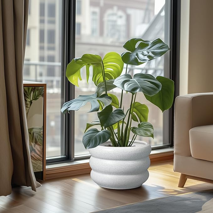 SQOWL Ceramic Planter Pot - 10 Inch Plant Pot with Drainage Hole Large Planter for Indoor Plants Outdoor Flower Pot Decorative Plant Pot for Garden Bathroom Decor White